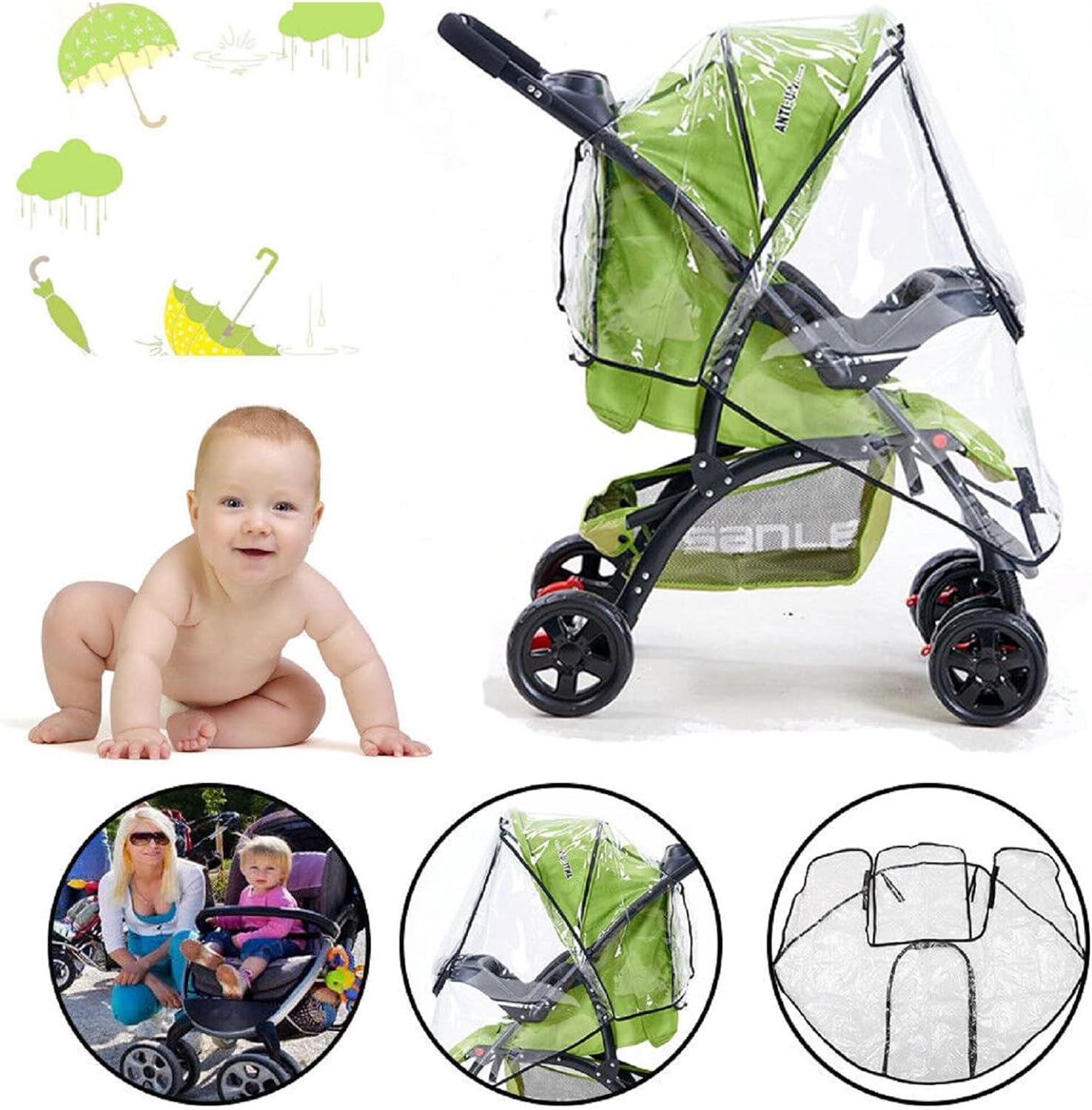 Stroller Rain Cover - Osłona przeciwdeszczowa wózka dziecięcego, uniwersalna osłona